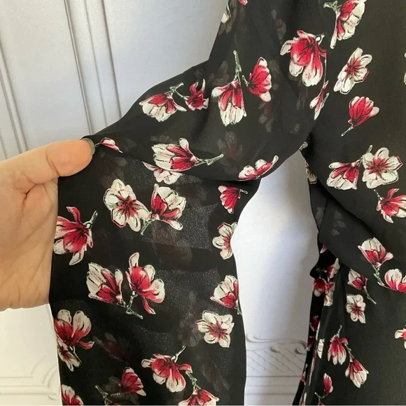 Lark & Ro Black Semi Sheer Long Sleeve Side Tie Wrap Dress Flirty & Flowing Sm - Picture 7 of 8